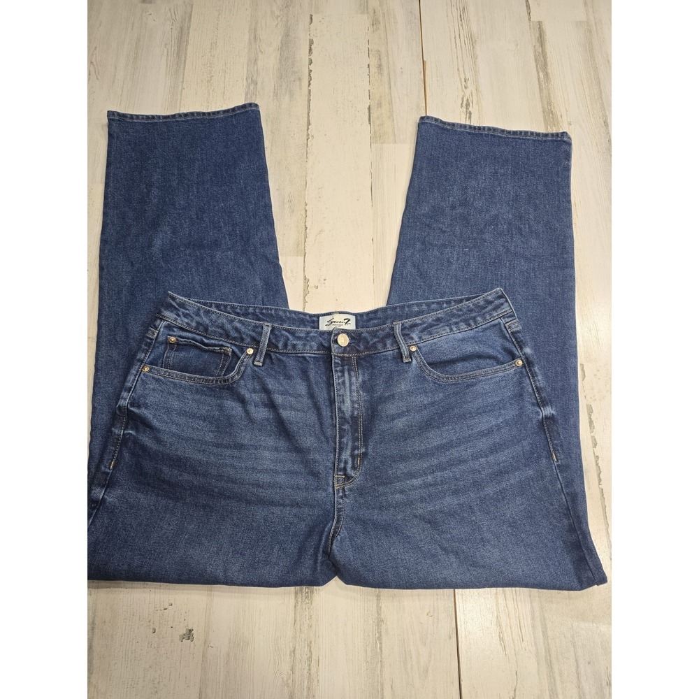 Seven7 Womens Loose Straight Leg Jeans Dark Wash Blue High Rise Size 16 Stretch